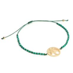 Bracelet ajustable arbre de vie en acier inoxydable doré et perles Miyuki