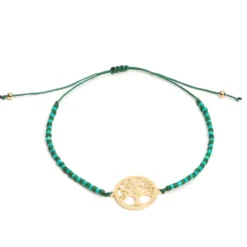 Bracelet ajustable arbre de vie en acier inoxydable doré et perles Miyuki