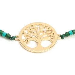 Bracelet ajustable arbre de vie en acier inoxydable doré et perles Miyuki