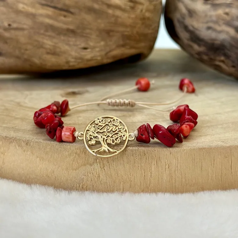 Bracelet arbre de vie en corail rouge