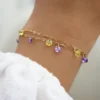 Bracelet avec breloques en zirconium - acier inoxydable couleur cristal violet