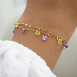 Bracelet avec breloques en zirconium - acier inoxydable couleur cristal violet