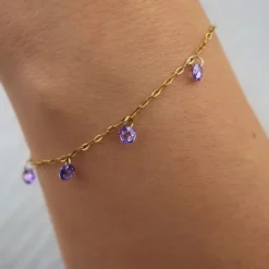 Bracelet avec breloques en zirconium - acier inoxydable couleur cristal violet