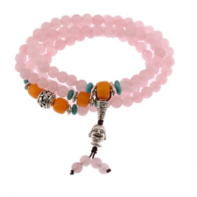 Bracelet-collier mala - quartz rose