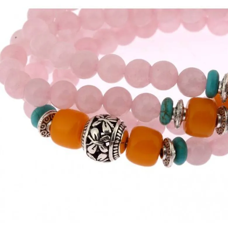 Bracelet-collier mala - quartz rose