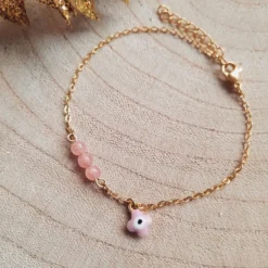 Bracelet de protection trèfle rose