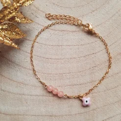 Bracelet de protection trèfle rose