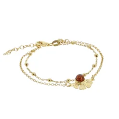 Bracelet doré double Ginkgo ambre