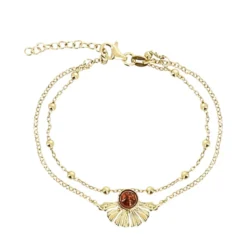 Bracelet doré double Ginkgo ambre