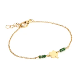 Bracelet Lucky en acier inoxydable doré trèfle et perles de verre