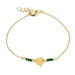 Bracelet Lucky en acier inoxydable doré trèfle et perles de verre