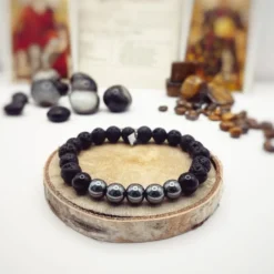 Bracelet pierre de lave, obsidienne & hématite – hector