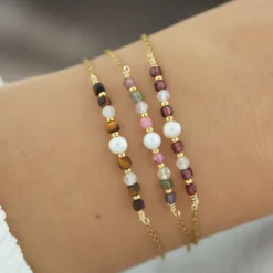 Bracelet pour femme avec perle d'eau douce et pierre de grenat rouge
