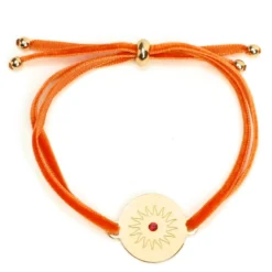 Bracelet Soleil artisanal cordon velours acier inoxydable doré et perle de verre