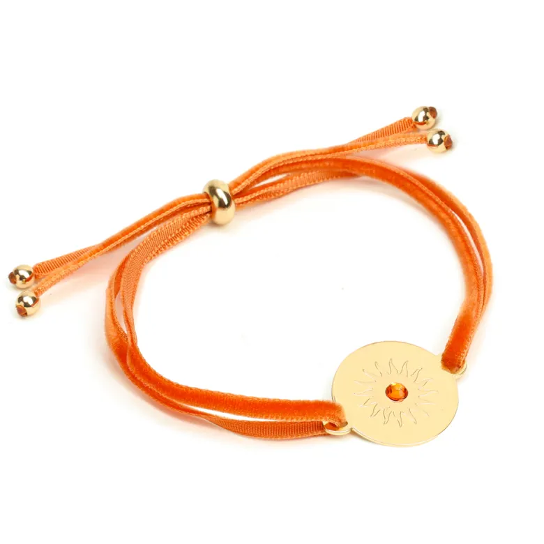 Bracelet Soleil artisanal cordon velours acier inoxydable doré et perle de verre