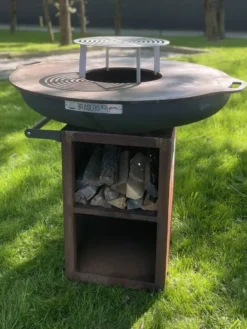 Brasero ø80cm sur meuble en corten