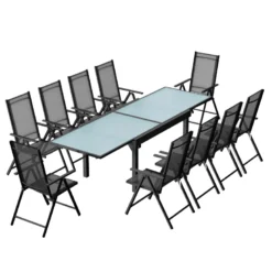 Brescia table de jardin extensible 10 fauteuils en alu et toile pvc