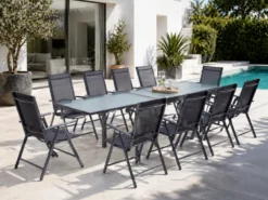 Brescia table de jardin extensible 10 fauteuils en alu et toile pvc