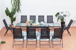 Brescia table de jardin extensible 10 fauteuils en alu et toile pvc