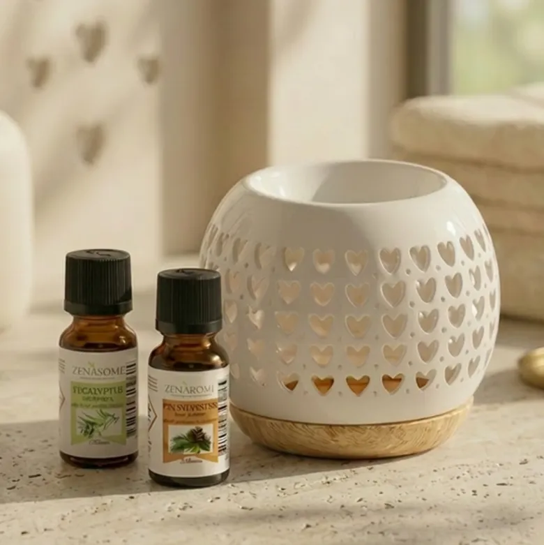 Brûle-parfum cœur en céramique + 2 he eucalyptus & pin sylvestre