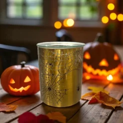 Brûle-parfum halloween métal doré – motif toile d’araignée – 50 ml