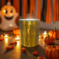 Brûle-parfum halloween métal doré – motif toile d’araignée – 50 ml