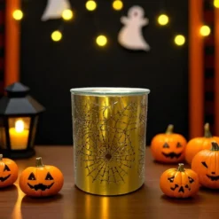Brûle-parfum halloween métal doré – motif toile d’araignée – 50 ml