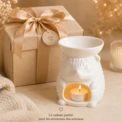 Brûle-parfum hérisson yuki en céramique pour fondants, cires et huiles parfumées
