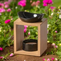Brûle-parfum kalos en bambou et céramique laquée noire