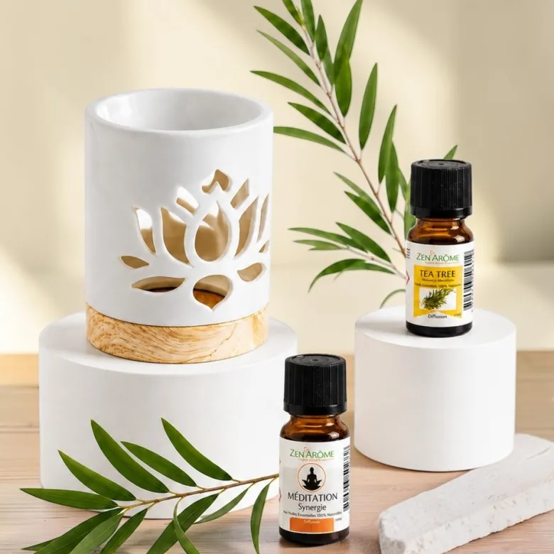 Brûle-parfum nénuphar + he arbre à thé + synergie méditation