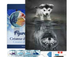 Broderie diamant chien et reflet de loup
