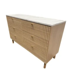 Brox buffet 6 tiroirs aspect bois rainuré et marbre 120cm
