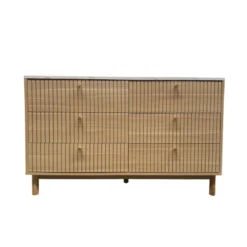 Brox buffet 6 tiroirs aspect bois rainuré et marbre 120cm