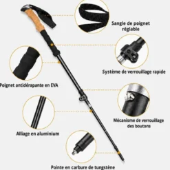 Bâtons de marche nordique en aluminium pliables noir voxor Noir