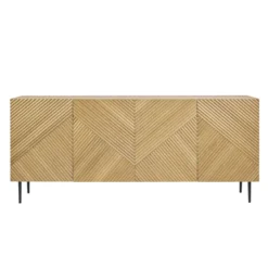 Buffet en bois clair chêne massif gravé et métal noir 4 portes l180 cm archipel