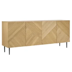 Buffet en bois clair chêne massif gravé et métal noir 4 portes l180 cm archipel
