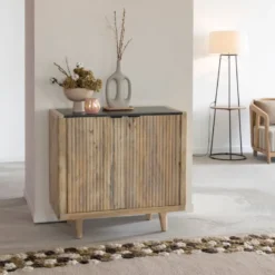 Buffet en bois de manguier et marbre