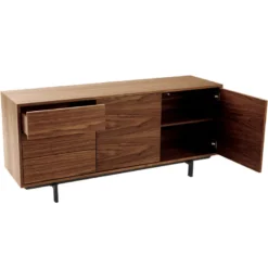 Buffet en bois foncé noyer 2 portes 3 tiroirs l160 cm manny