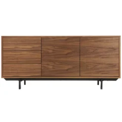 Buffet en bois foncé noyer 2 portes 3 tiroirs l160 cm manny