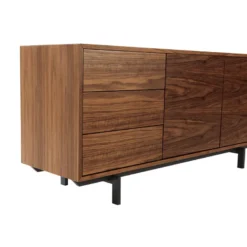 Buffet en bois foncé noyer 2 portes 3 tiroirs l160 cm manny