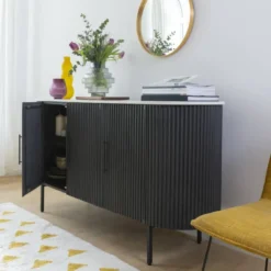 Buffet en métal gris et marbre blanc