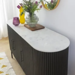 Buffet en métal gris et marbre blanc