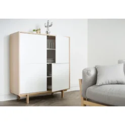 Buffet haut bois et blanc 4 portes l110 cm sid