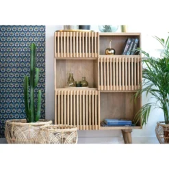 Buffet haut en bois manguier massif 3 portes coulissantes l85 cm alba