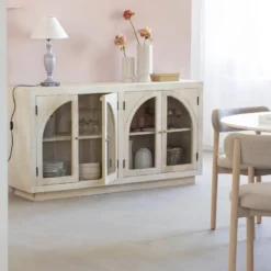 Buffet vitré en manguier blanchi