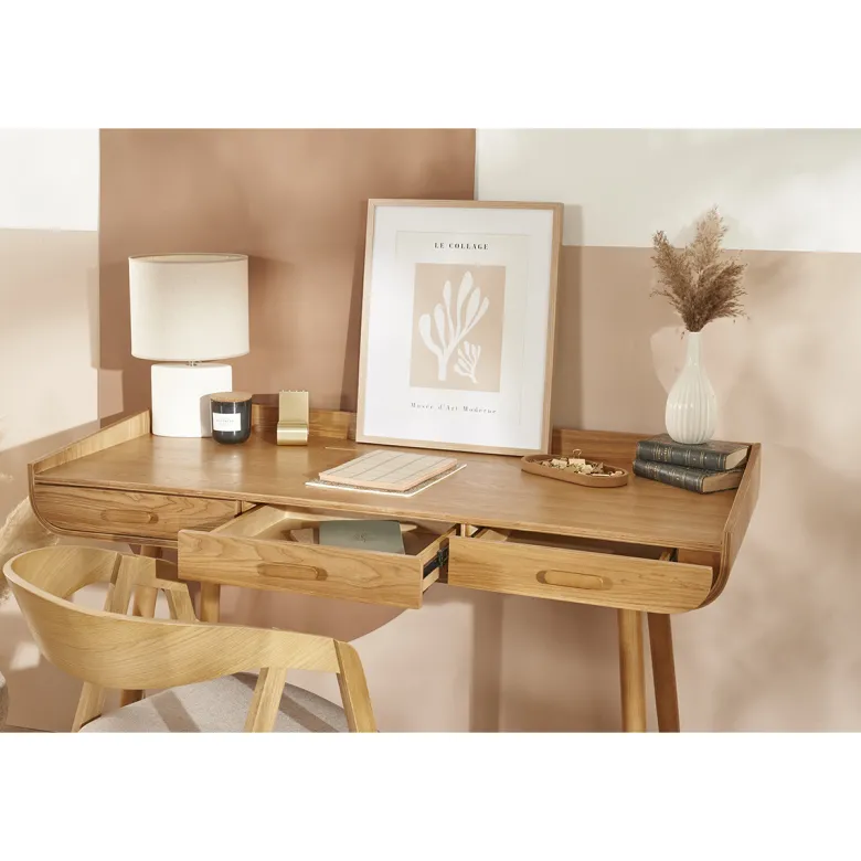 Bureau avec rangements 3 tiroirs bois clair l132 cm hallen
