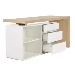 Bureau modulable blanc brillant et bois clair frêne l160-235 cm new max