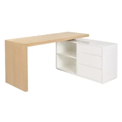 Bureau modulable blanc brillant et bois clair frêne l160-235 cm new max