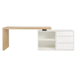 Bureau modulable blanc brillant et bois clair frêne l160-235 cm new max