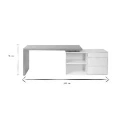 Bureau modulable blanc brillant et bois clair frêne l160-235 cm new max